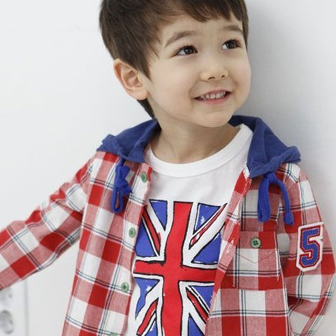 藍(lán)貝殼男童格子秋裝