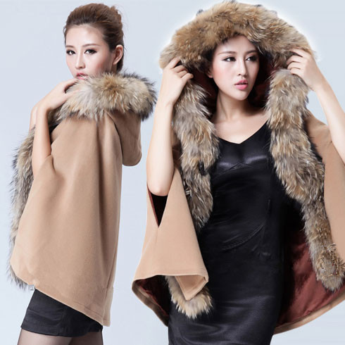貉子毛領(lǐng)斗篷羊絨大衣
