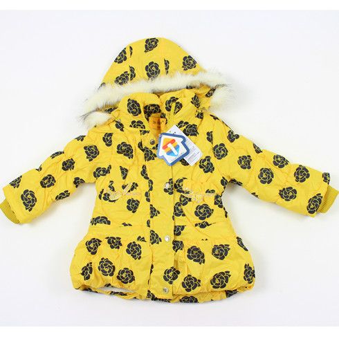 壹號童倉黃色玫瑰印花羽絨