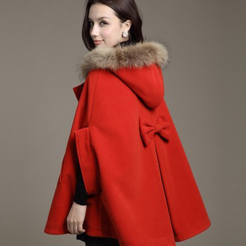 法蔓莎毛毛領(lǐng)斗篷外套