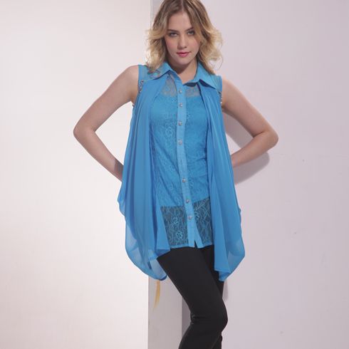 2013新款無(wú)袖氣質(zhì)雪紡襯衫