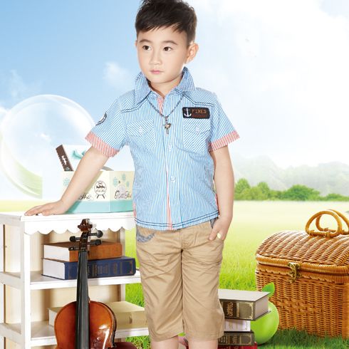 蘭色英倫條紋襯衫