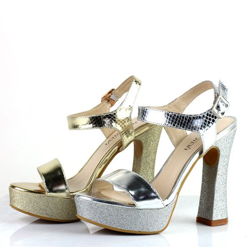 摩熙米昵-魚嘴粗跟防水臺亮片女鞋