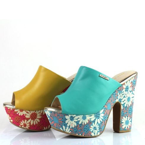 摩熙米昵-魚嘴印花粗高跟女鞋