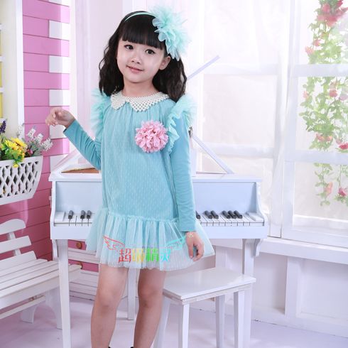 韓版長袖網紗連衣裙