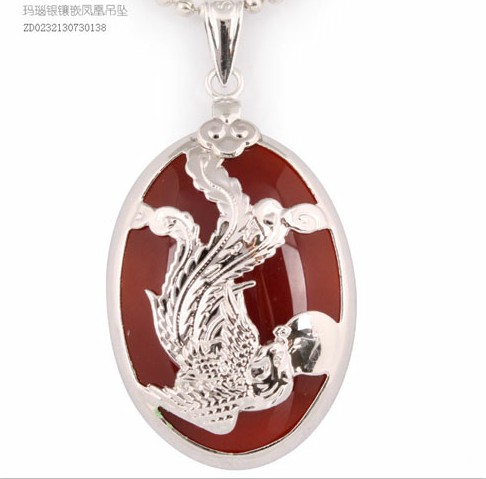 鉑晶爾曼瑪瑙銀鑲嵌鳳凰吊墜