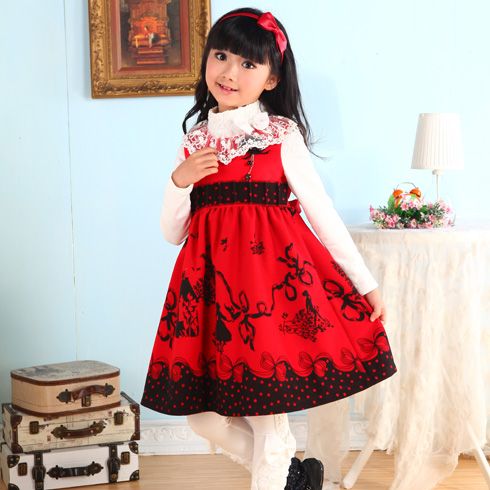 圓領紅色蓬蓬連衣裙 