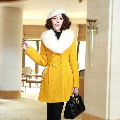 黃色時(shí)尚中長(zhǎng)款毛呢風(fēng)衣