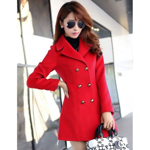 雙排扣翻領(lǐng)中長(zhǎng)款毛呢外套