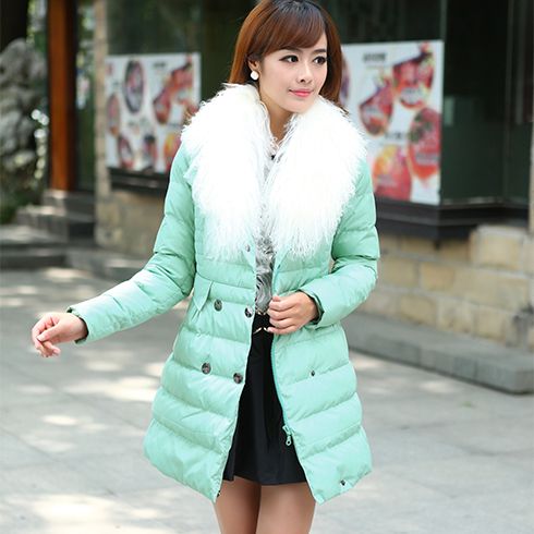 酷庫女裝雙排扣修身長款毛呢外套