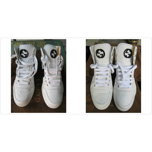 GUCCI休閑鞋 右腳前尖有劃傷 保養(yǎng)前后對比