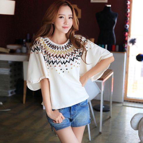 多多衣尚民族風(fēng)印花圓領(lǐng)上衣