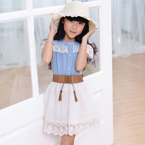 淺藍拼接淑女裙