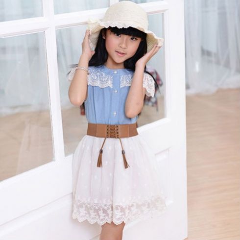 淺藍拼接淑女裙