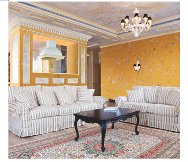 涂自在涂料-黃色背景藍白點涂料墻面