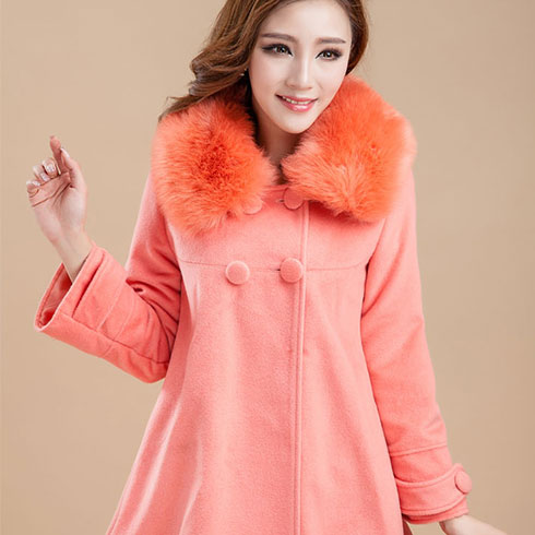 薇蓮女裝產(chǎn)品-薇蓮女裝暖色毛領呢子大衣