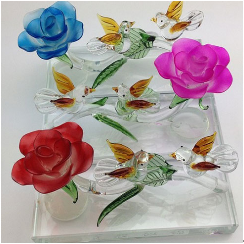 水晶拉絲工藝產品-水晶拉絲花鳥造型