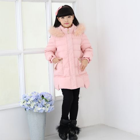貝蕾爾-粉色羽絨服帶帽中長(zhǎng)款