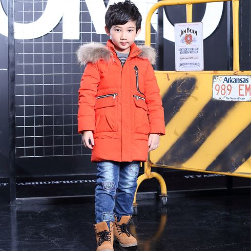貝蕾爾-中長款英倫風(fēng)男童桔色羽絨服外套