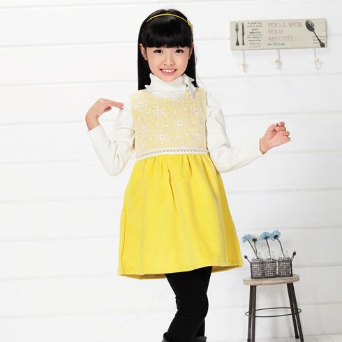 木木雨雨童裝-淡黃小花雪紡加厚冬裙秋冬季