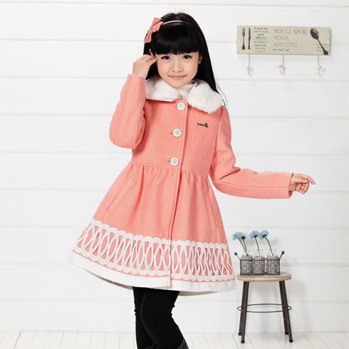 木木雨雨-桔色中長(zhǎng)款童裝絨毛連衣裙