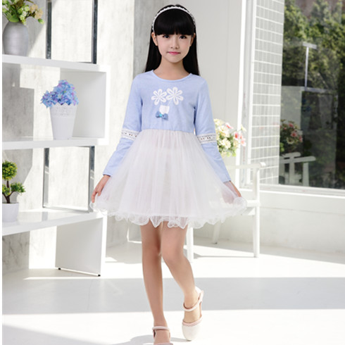 木木雨雨-女童藍(lán)色長袖連衣裙