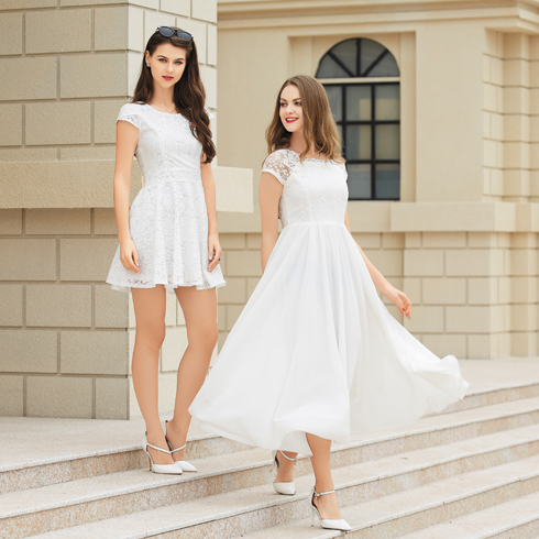 金蝶茜妮-法式薔薇蕾絲短袖連衣裙