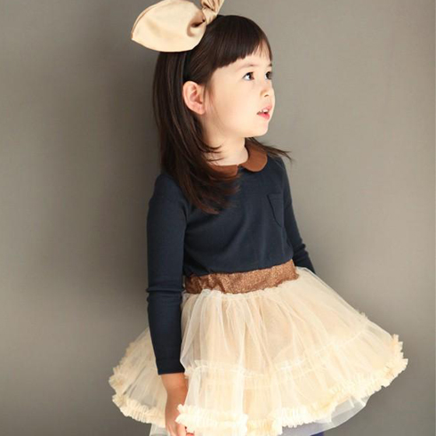 米奇哈嚕童裝生活館-翻領(lǐng)網(wǎng)紗連袖裙