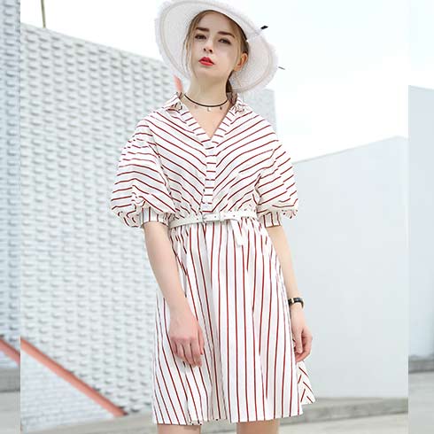 艾米女裝-V領襯衫裙