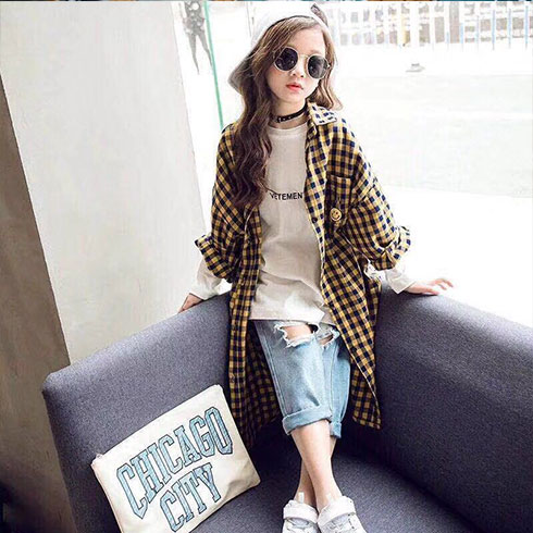 艾尼尼童裝-長(zhǎng)款格子襯衫