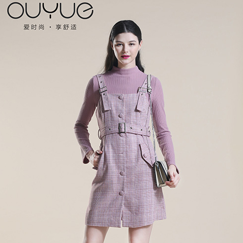 歐玥時尚女裝-格子背帶裙