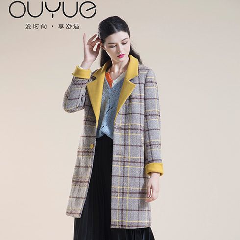 歐玥時尚女裝-復古格子西裝領(lǐng)大衣